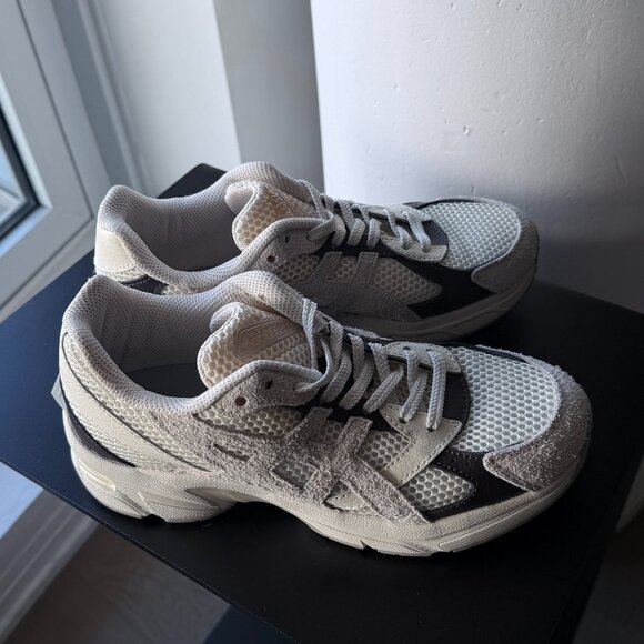 Asics Shoes - Asics White Gray Black Mesh Suede Sneakers